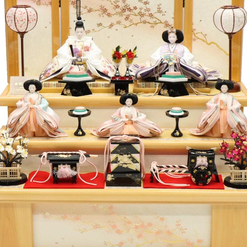 雛人形 段飾り 金雪輪に桜 田村芙紗彦 京十番親王 芥子官女 雪輪桜刺繍 京洛和紙桜屏風 2025-yg007 幅80cm 三段飾_13