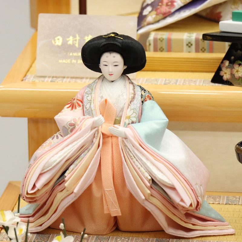 雛人形 段飾り 金雪輪に桜 田村芙紗彦 京十番親王 芥子官女 雪輪桜刺繍 京洛和紙桜屏風 2025-yg007 幅80cm 三段飾_8