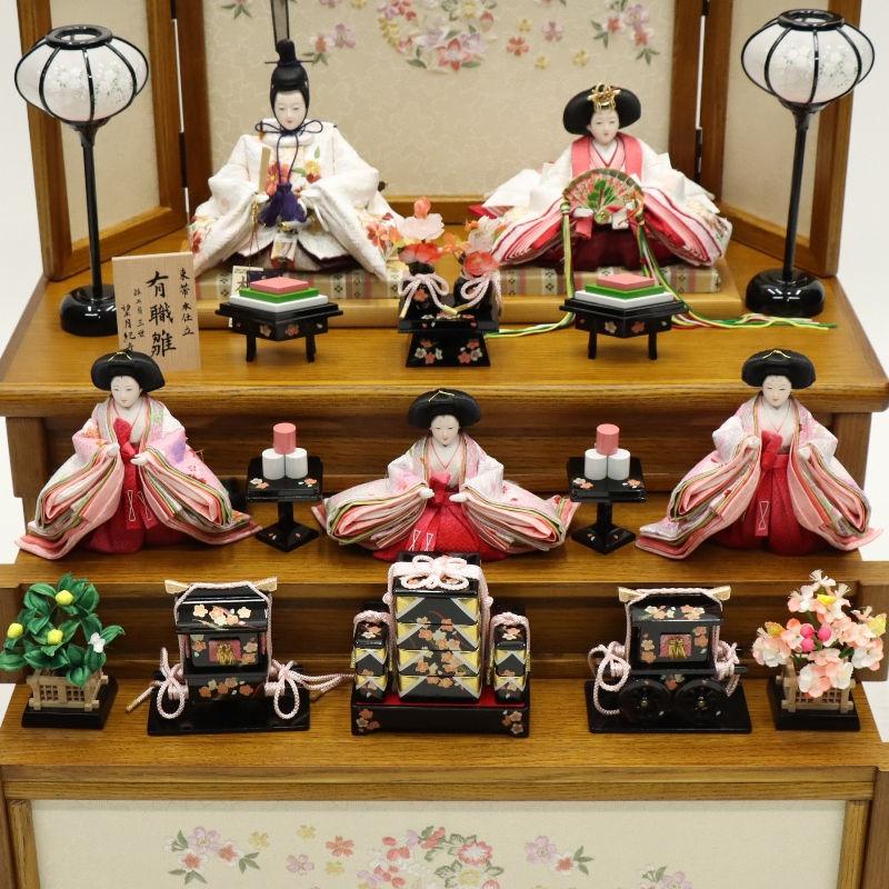 雛人形 収納飾り 雪花 望月紀彦 芥子親王 柳官女 有職雛 桔梗小桜刺繍