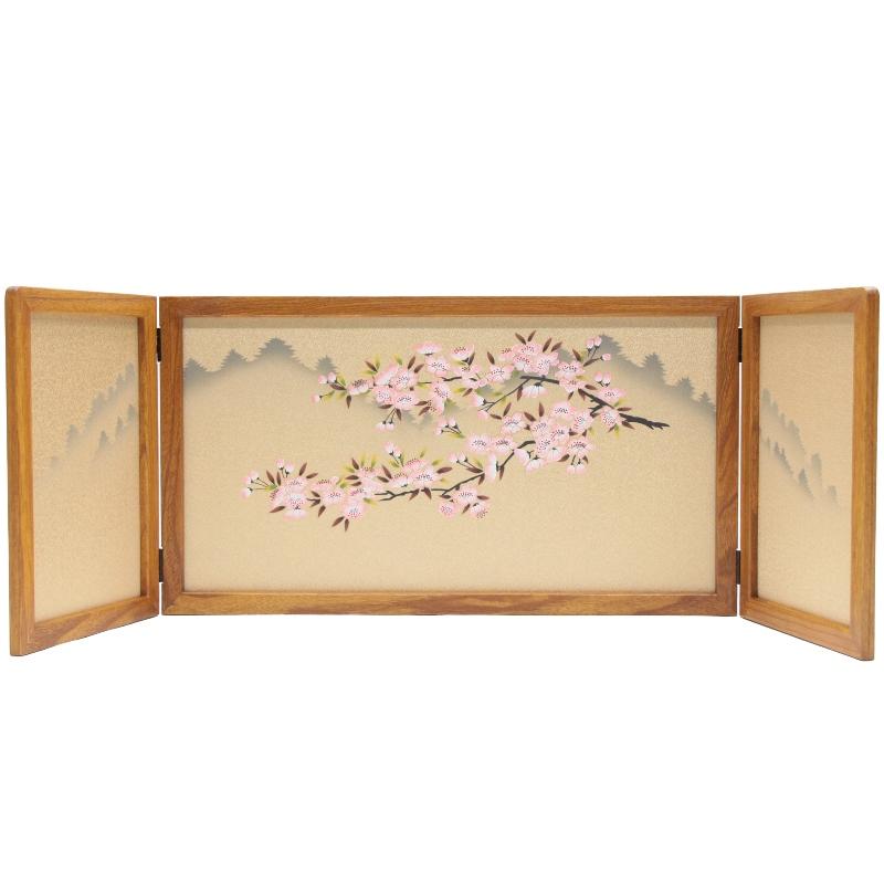 アウトレット品 雛人形屏風単品 12号華屏風 ケヤキ木目友禅桜倫光G