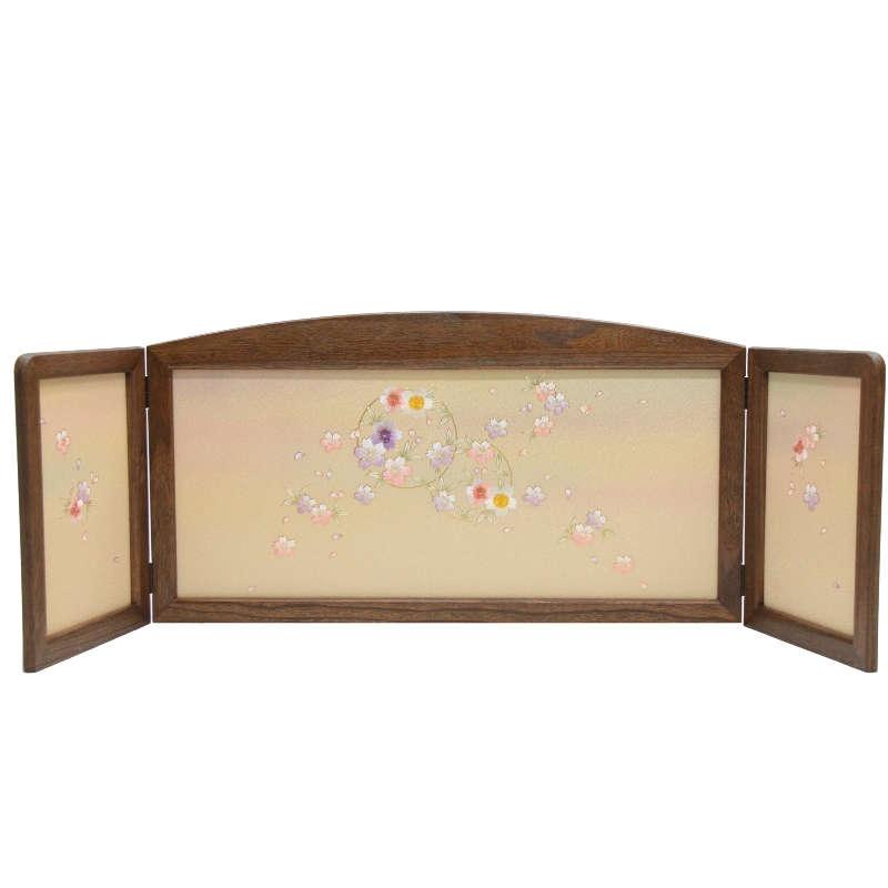アウトレット品 雛人形屏風単品 15号三月屏風 古代 まどか刺繍金彩花丸（