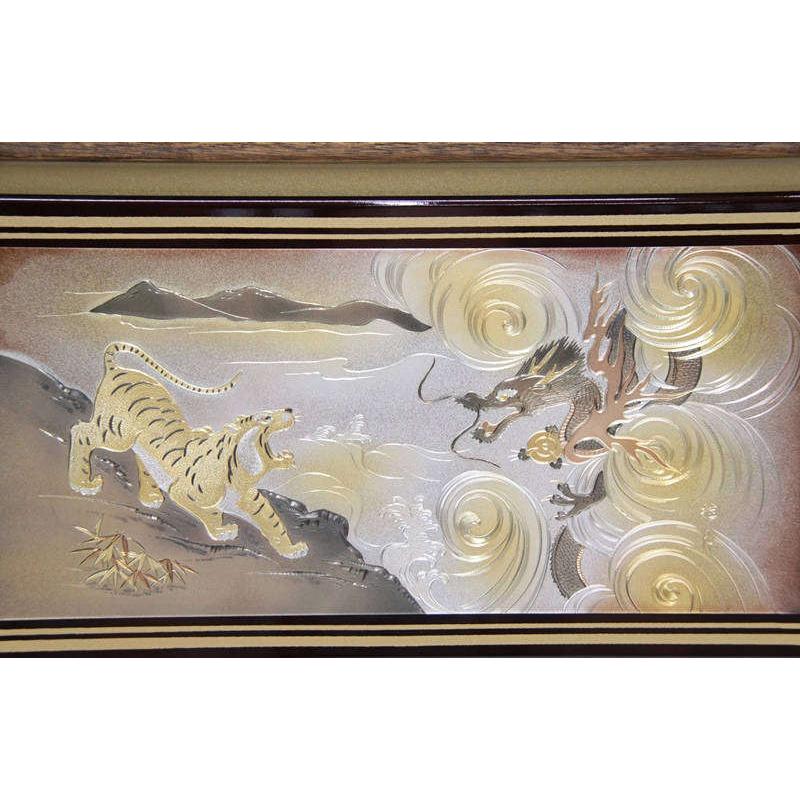 アウトレット品 五月人形屏風単品 15号五月屏風 古代 三折彫金龍虎新絹
