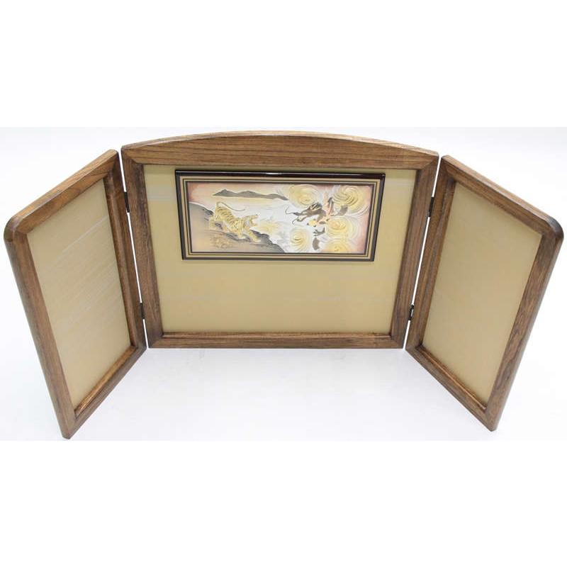 アウトレット品 五月人形屏風単品 15号五月屏風 古代 三折彫金龍虎新絹