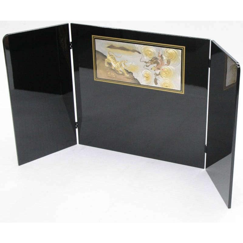 アウトレット品 五月人形屏風単品 15号五月屏風 パネル彫金龍虎三折