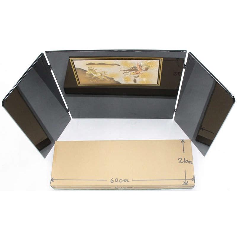 アウトレット品 五月人形屏風単品 15号五月屏風 パネル彫金龍虎三折