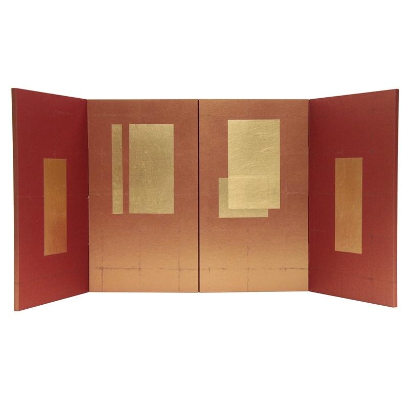 アウトレット品 雛人形屏風単品 3月39cm珀四曲屏風 赤琥 短冊 21ya1688 ys-3