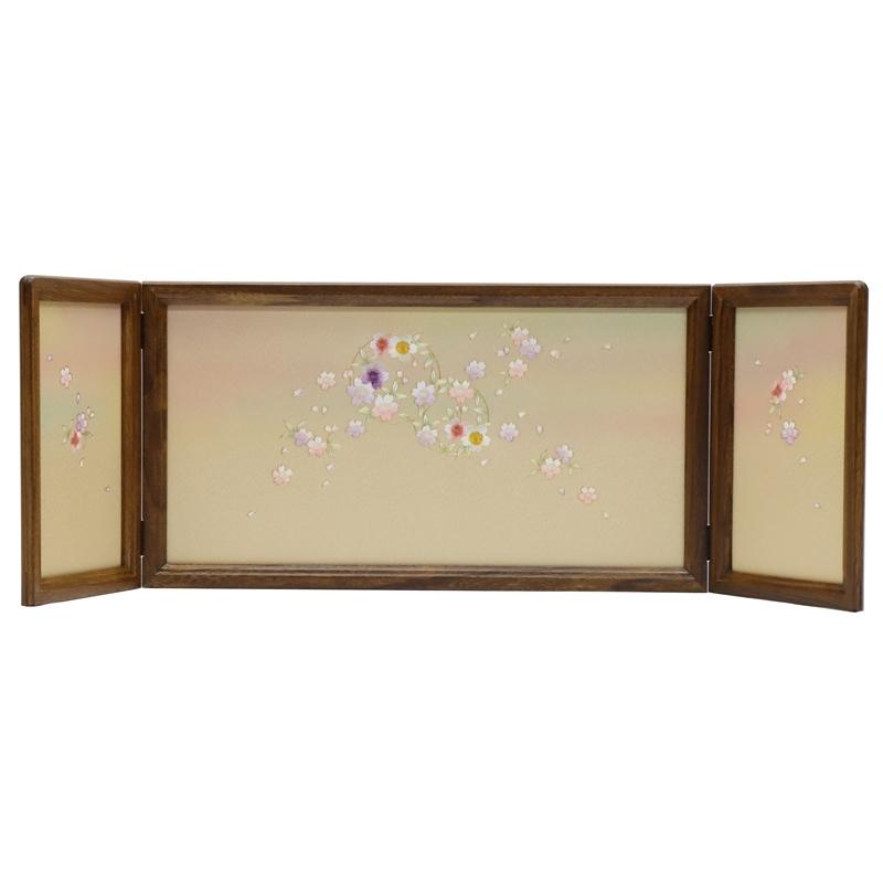 アウトレット品 雛人形三月屏風 屏風のみ 13号 刺繍金彩花丸 古代 三曲屏風 22a-ya-2215