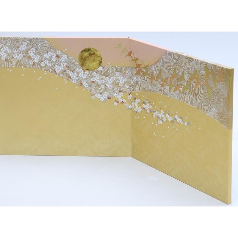 アウトレット品 雛人形三月屏風 屏風のみ 12号 群鶴 飛翔金 二曲屏風