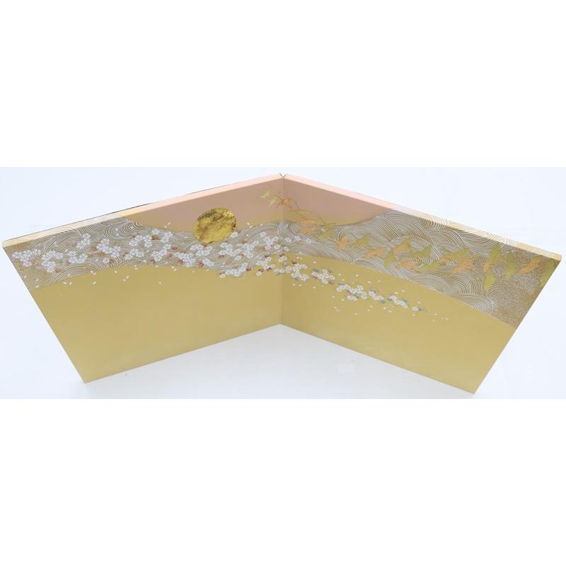 アウトレット品 雛人形三月屏風 屏風のみ 12号 群鶴 飛翔金 二曲屏風