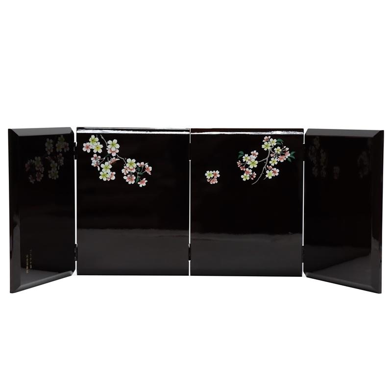 アウトレット品 雛人形三月屏風 屏風のみ 11号 プラチナ本金蒔絵 桜小町 溜塗 四曲屏風 22a-ya-2259