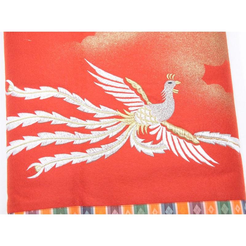 アウトレット品 三月毛せん 雛人形用 45×7 鳳凰刺繍入 繧繝付き 赤毛氈