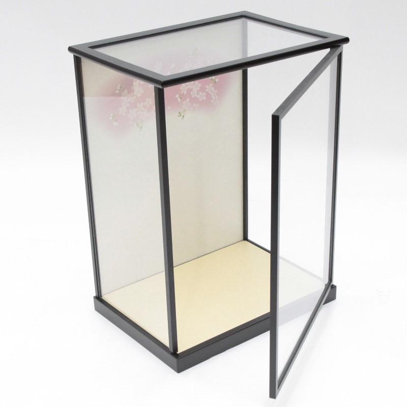 アウトレット品 人形ケース単品空ケース 黒塗 前開き 桜バック22a-ya