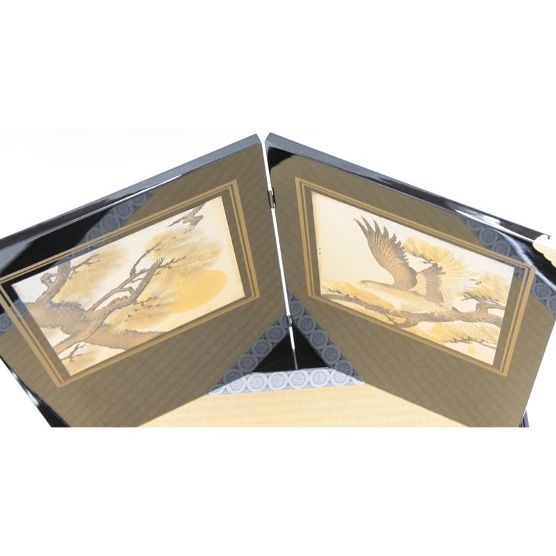 アウトレット品 五月人形平飾台 屏風・台セット 20号 黒塗 彫金松鷹