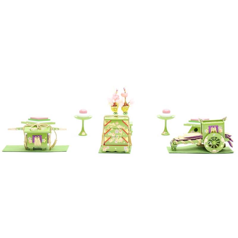 雛道具　25号　6点セット木製 抹茶色 幅60cm〜70cm前後3段用 アウトレット品 雛道具 お道具セット 六品 25号 お雛道具揃 木製6点