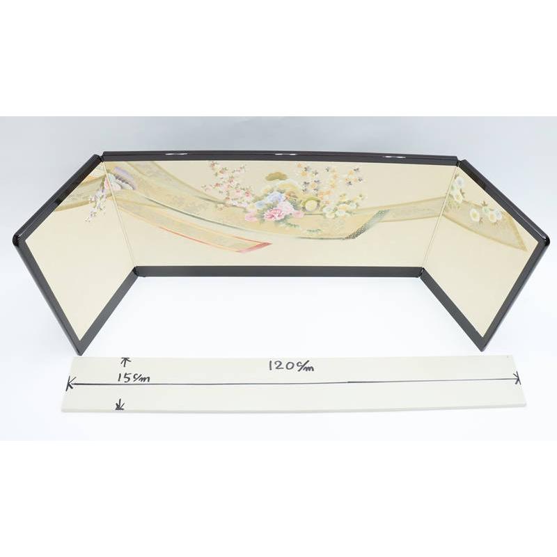 逃げ道品 雛人形 三月屏風 屏風のみ 15号 44A-9 小鼓に四季花 三曲屏風 23a-ya-0083