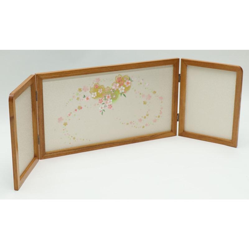 アウトレット品 屏風 屏風のみ 12号 三曲屏風 ケヤキ色・桜舞 23a-ya-0200_5