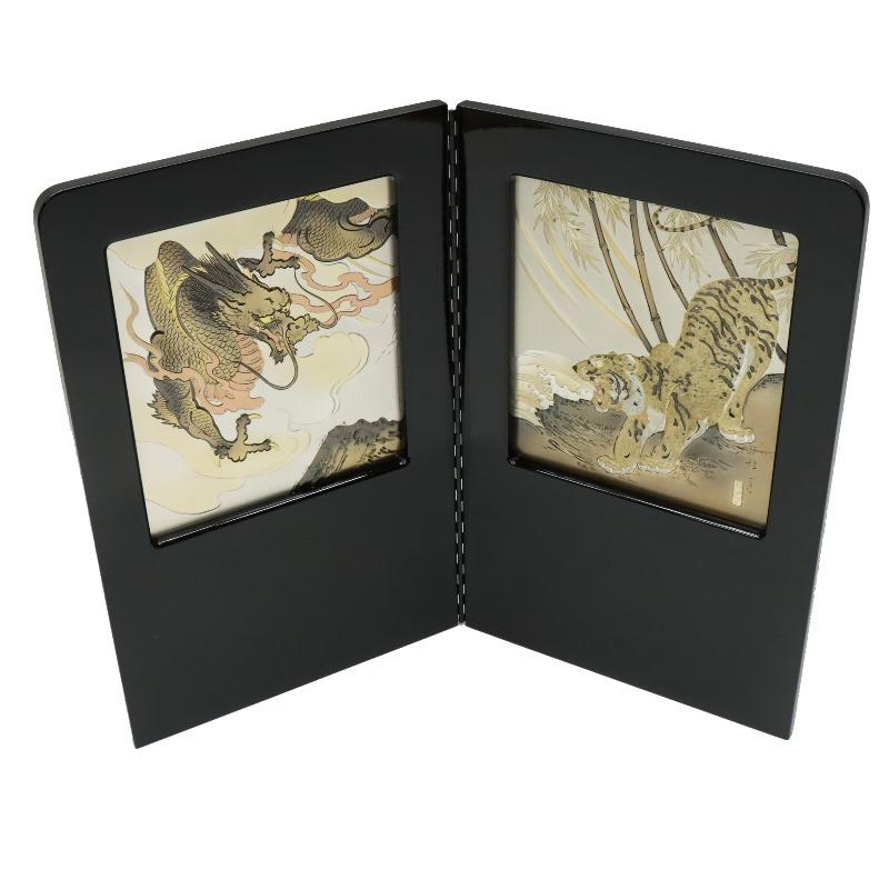アウトレット品 屏風 屏風のみ 52cm 二曲屏風 彫金龍虎 黒塗 M12 H1