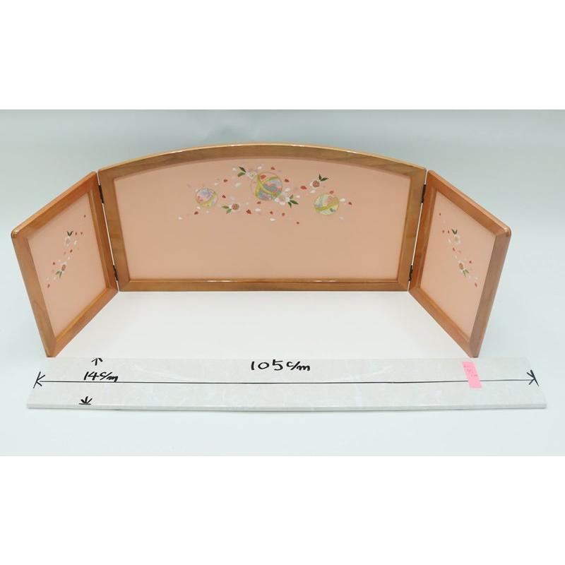 アウトレット品 屏風 屏風のみ 13号 三曲屏風 雫柄 ピンク 刺繍 毬 雪輪桜 パールピンク 23a-ya-0314_2