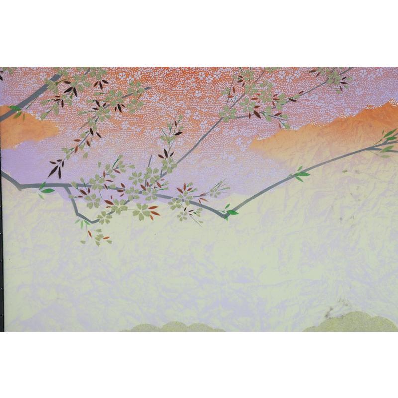 アウトレット品 屏風 屏風のみ 13号 三曲屏風 緞帳デザイン 手画き花