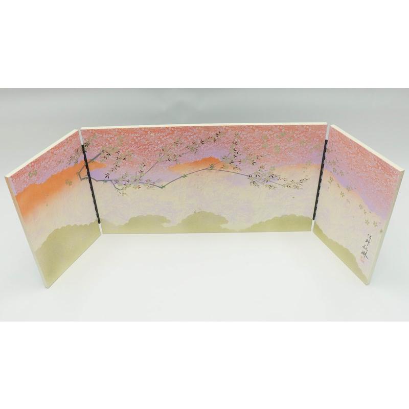 アウトレット品 屏風 屏風のみ 13号 三曲屏風 緞帳デザイン 手画き花