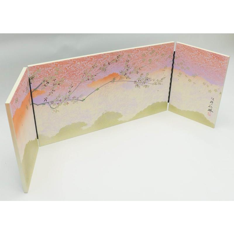 アウトレット品 屏風 屏風のみ 13号 三曲屏風 緞帳デザイン 手画き花
