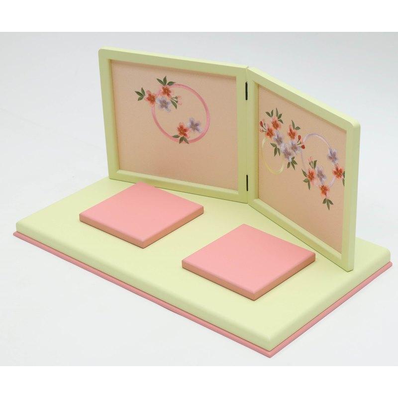 アウトレット品 屏風台 台屏風セット ピンク 二曲屏風 丸桜刺繍 ピンク