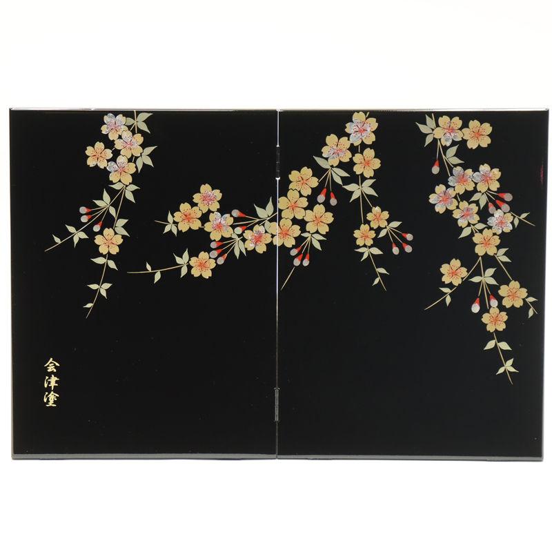 アウトレット品 屏風 単品 29cm 桜 二曲屏風 黒 24a-ya-0228 : さくら