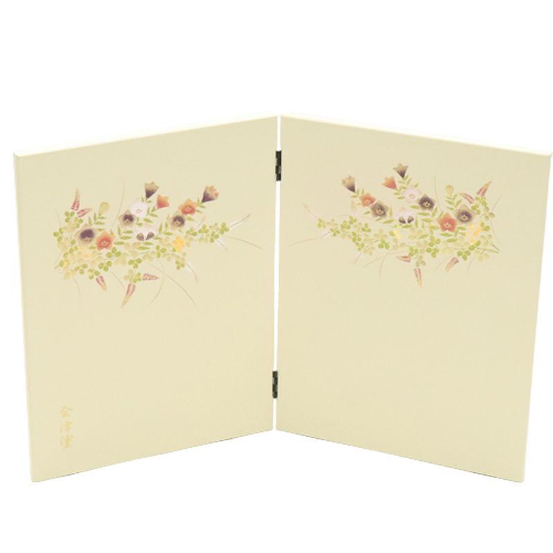 アウトレット品 屏風 単品 29cm 古典七草 二曲屏風 アイボリー 24a-ya 