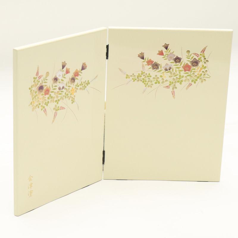 アウトレット品 屏風 単品 29cm 古典七草 二曲屏風 アイボリー 24a-ya 