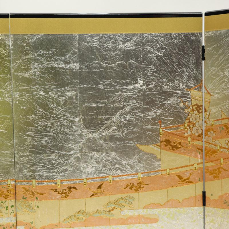 アウトレット品 屏風 単品 75cm 銀陣幕 二曲一双屏風 黒金 24a-ya-0246