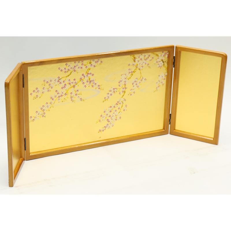 アウトレット品 屏風 単品 12号 金彩桜雲 三曲屏風 木肌 24a-ya-0505