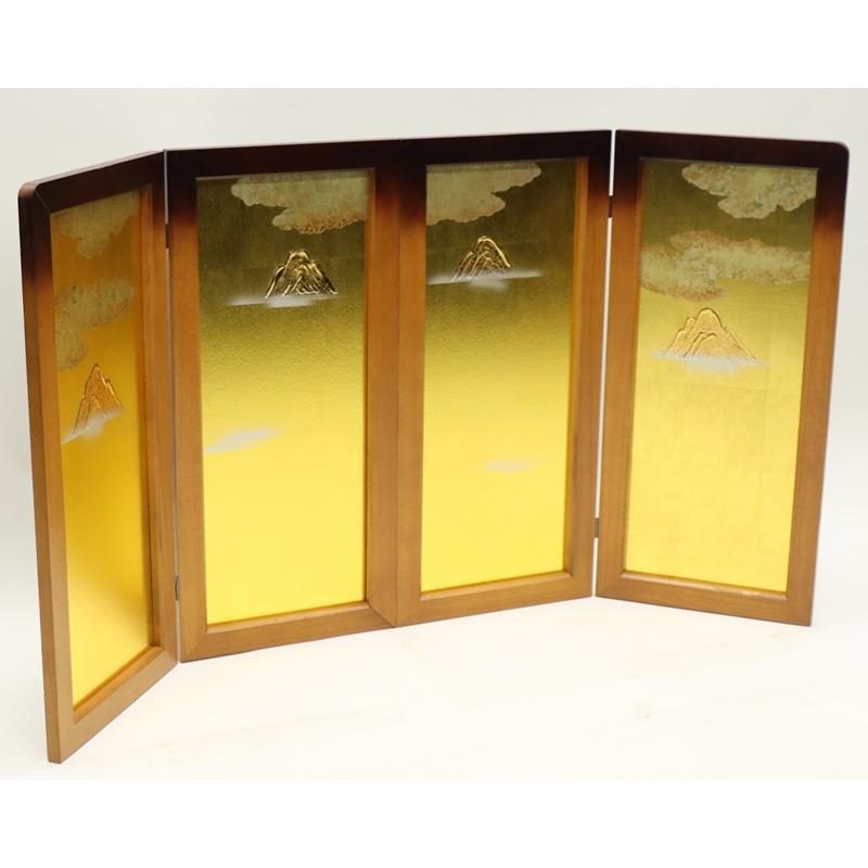 アウトレット品 屏風 単品 23号 山に雲 四曲屏風 木肌 24a-ya-0510