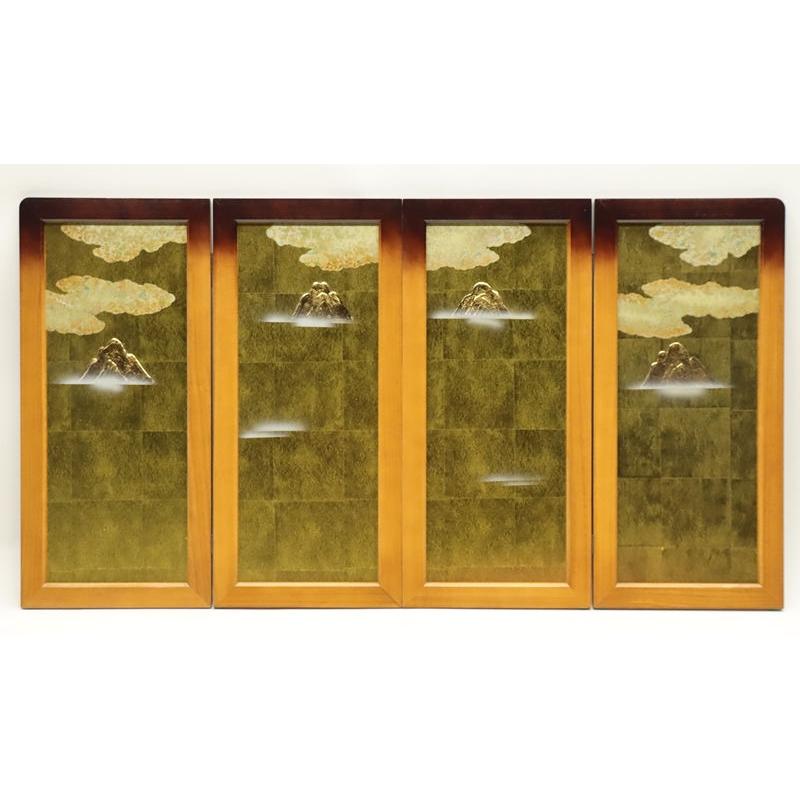 アウトレット品 屏風 単品 23号 山に雲 四曲屏風 木肌 24a-ya-0510