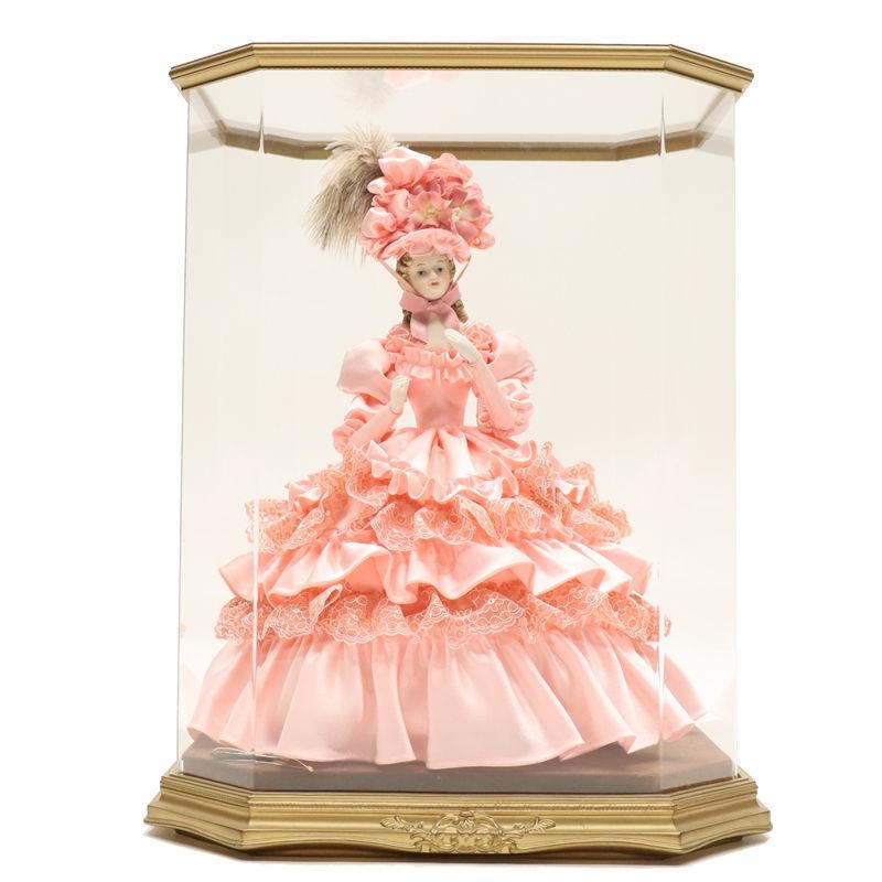 アンティークなピンクのレースドレス人形 ケース入り50センチ位