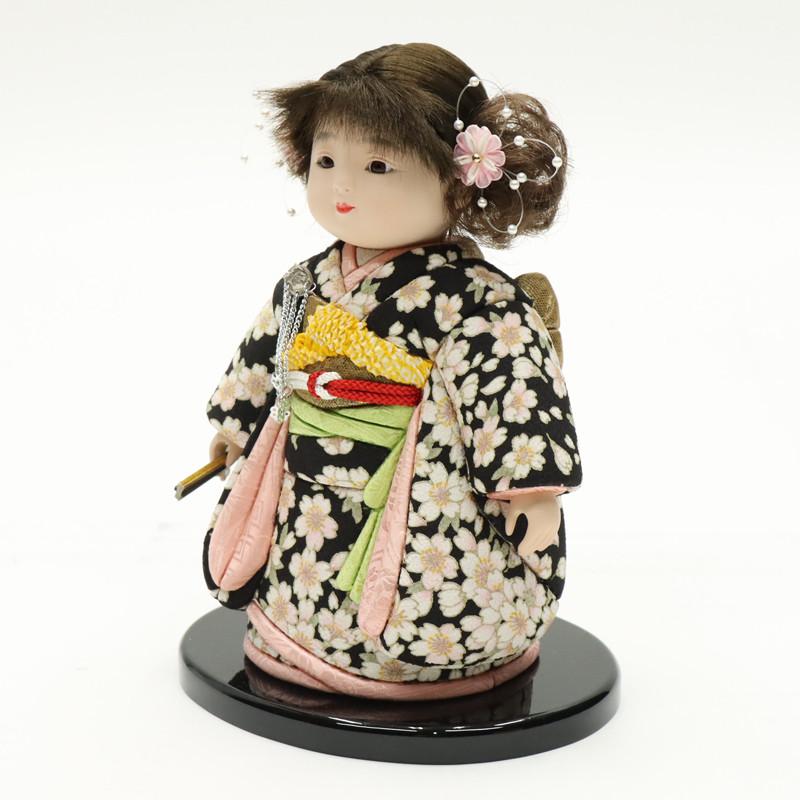 アウトレット品 雛人形 市松人形 小 木目込み人形 黒 パーマ 友禅 25a