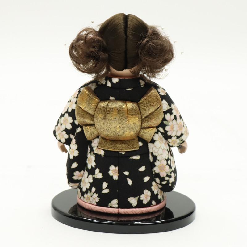 アウトレット品 雛人形 市松人形 小 木目込み人形 黒 パーマ 友禅 25a