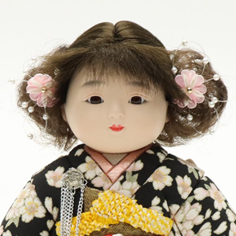 アウトレット品 雛人形 市松人形 小 木目込み人形 黒 パーマ 友禅 25a