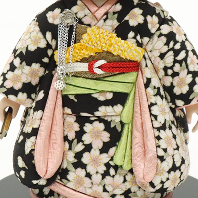 アウトレット品 雛人形 市松人形 小 木目込み人形 黒 パーマ 友禅 25a