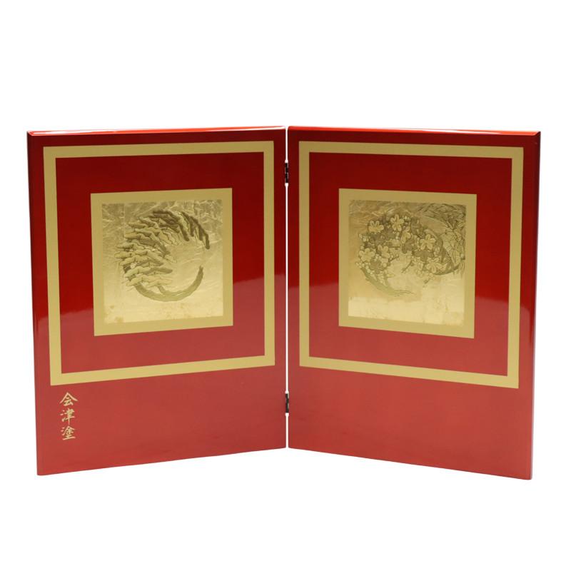紅色塗り高級台屏風 アウトレット品 インテリア 屏風単品 会津塗 赤 二曲屏風 25a-ya-0128