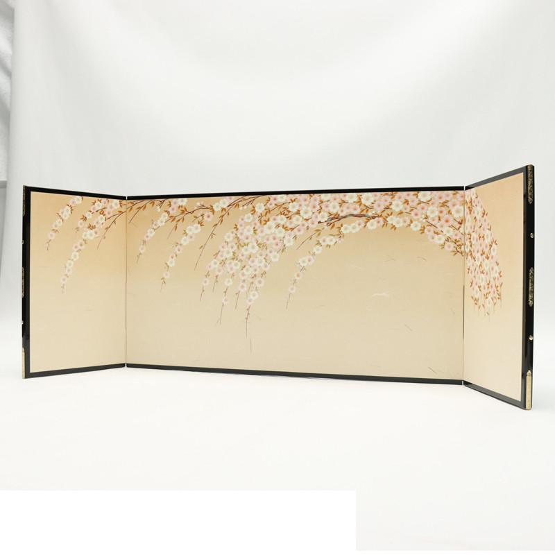 アウトレット品 インテリア 屏風単品 15号 しだれ桜 三曲本仕立 25a-ya