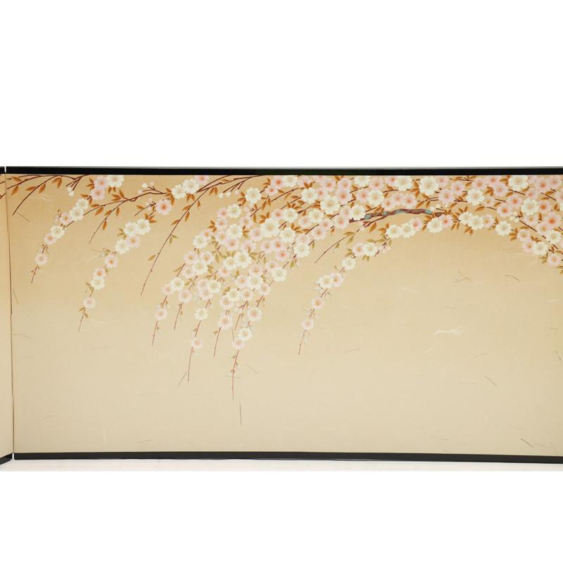 アウトレット品 インテリア 屏風単品 15号 しだれ桜 三曲本仕立 25a-ya