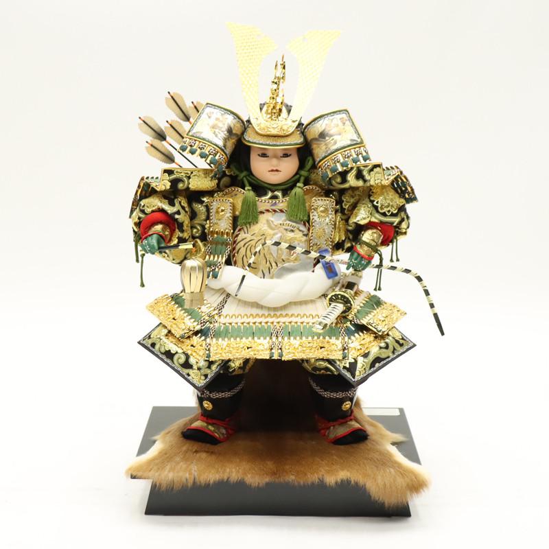 アウトレット品 五月人形 子ども大将単品 10号 鎧着大将 正絹 緑段彫金 
