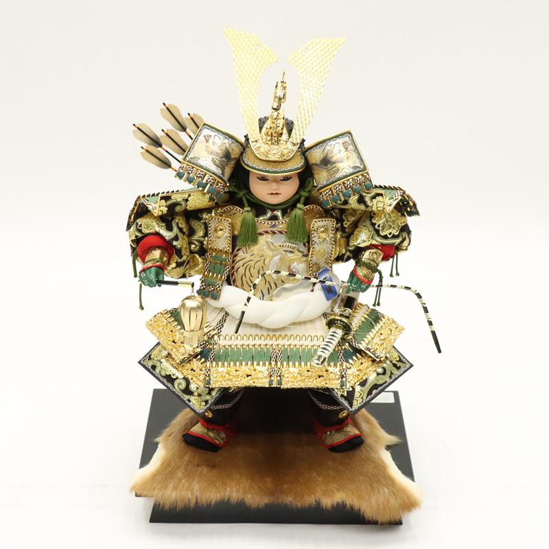アウトレット品 五月人形 子ども大将単品 10号 鎧着大将 正絹 緑段彫金