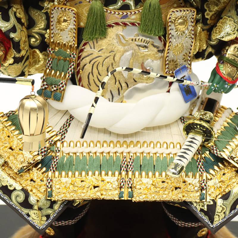 アウトレット品 五月人形 子ども大将単品 10号 鎧着大将 正絹 緑段彫金