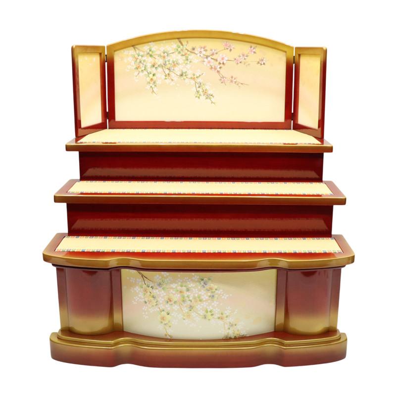 アウトレット品 雛人形 台屏風セット 35×3 三段飾り台 幸 赤塗金彩 三