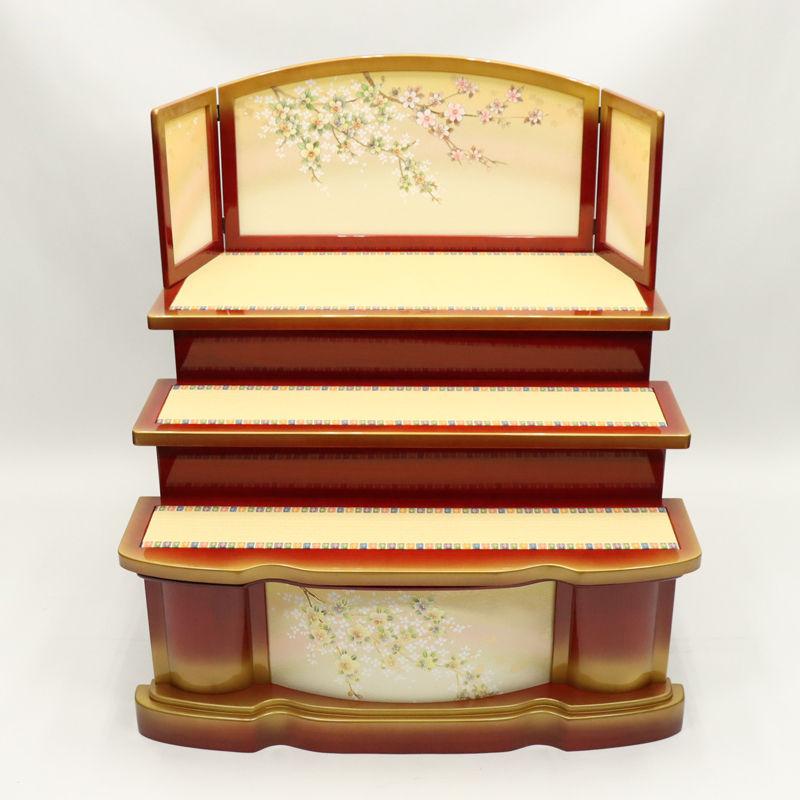 アウトレット品 雛人形 台屏風セット 35×3 三段飾り台 幸 赤塗金彩 三