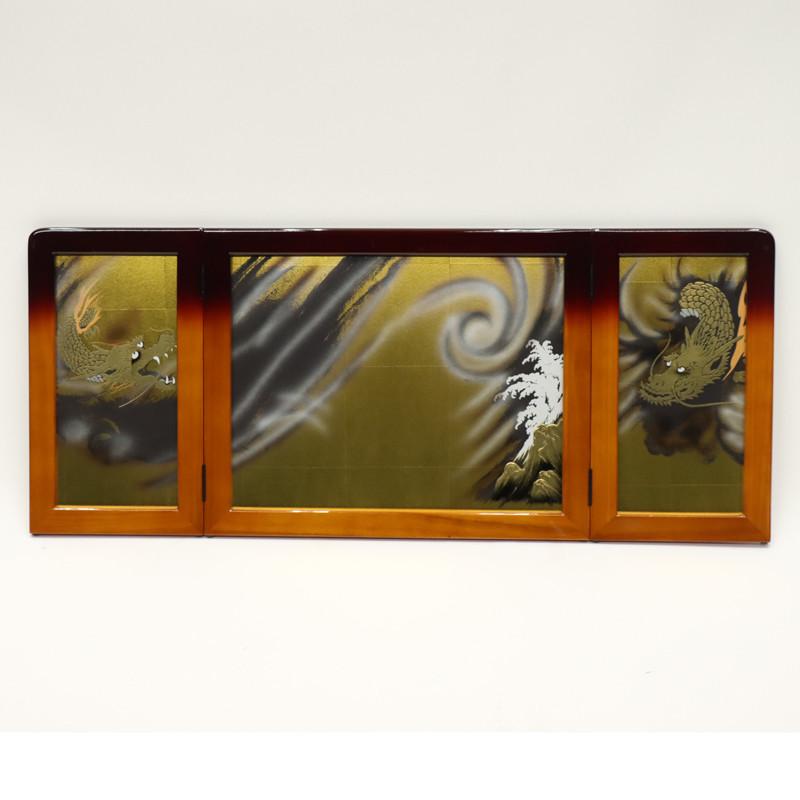 アウトレット品 インテリア 屏風単品 40cm 王朝塗り 龍 三曲屏風 25a