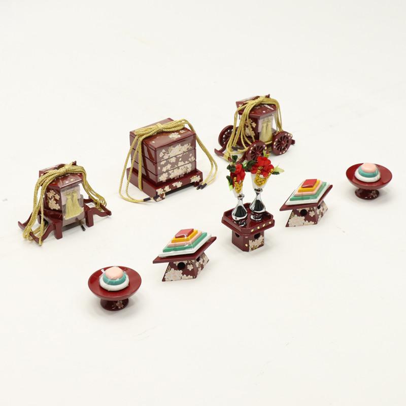 アウトレット品 雛人形 道具単品 25号 雛道具6点セット 桜柄 朱塗 25a