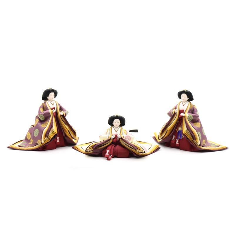 三人官女　お雛様　西陣織　中古品　ひな祭り　美品 アウトレット品 雛人形 官女単品 有職 京七寸 座り官女：黄白と黄土色