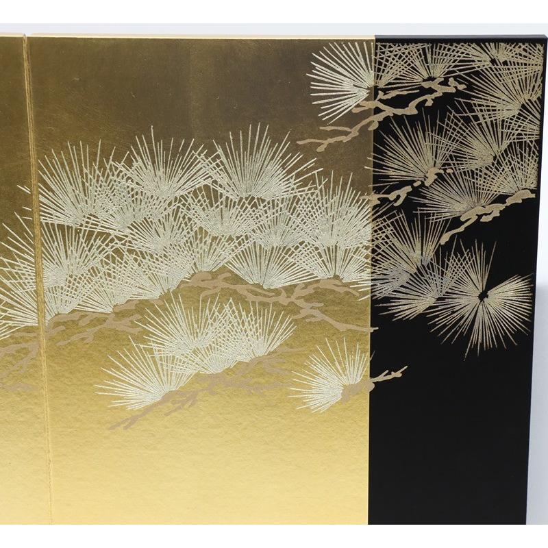 アウトレット品 屏風単品 二曲屏風 57cm 金黒 月に松と梅 レトロ